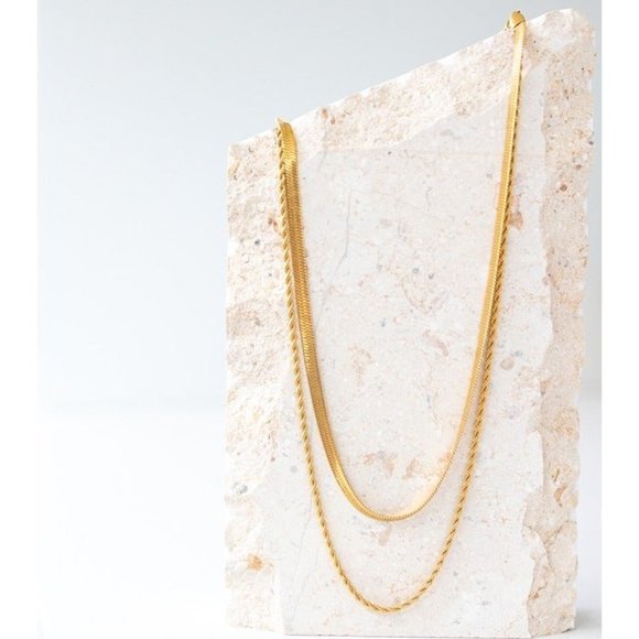Layering Necklace Gold Stackable Herringbone Rope Chain Waterproof Herringbone - Picture 9 of 13